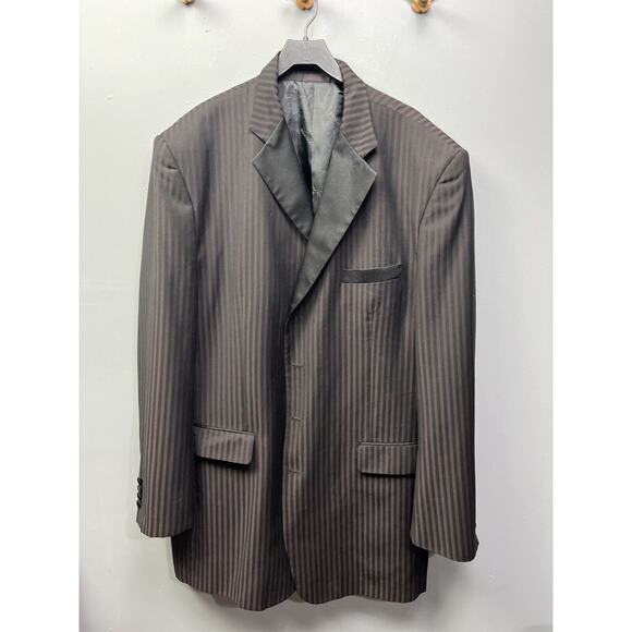 Stacy Adams Mens Button Blazer Jacket Black Brown Size 48 Long FLAW - Picture 1 of 9